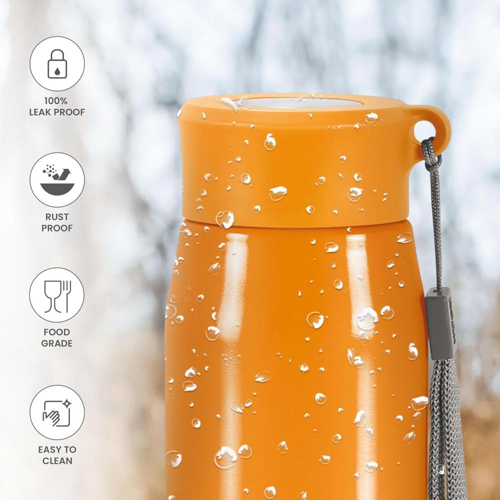 MILTON Handy 650 Stainless Steel Sipper Water Bottle 690 ml, Single Walled, ISI Certified I Leak Proof Lid, Rust Proof I For School, Office, Gym I Orange