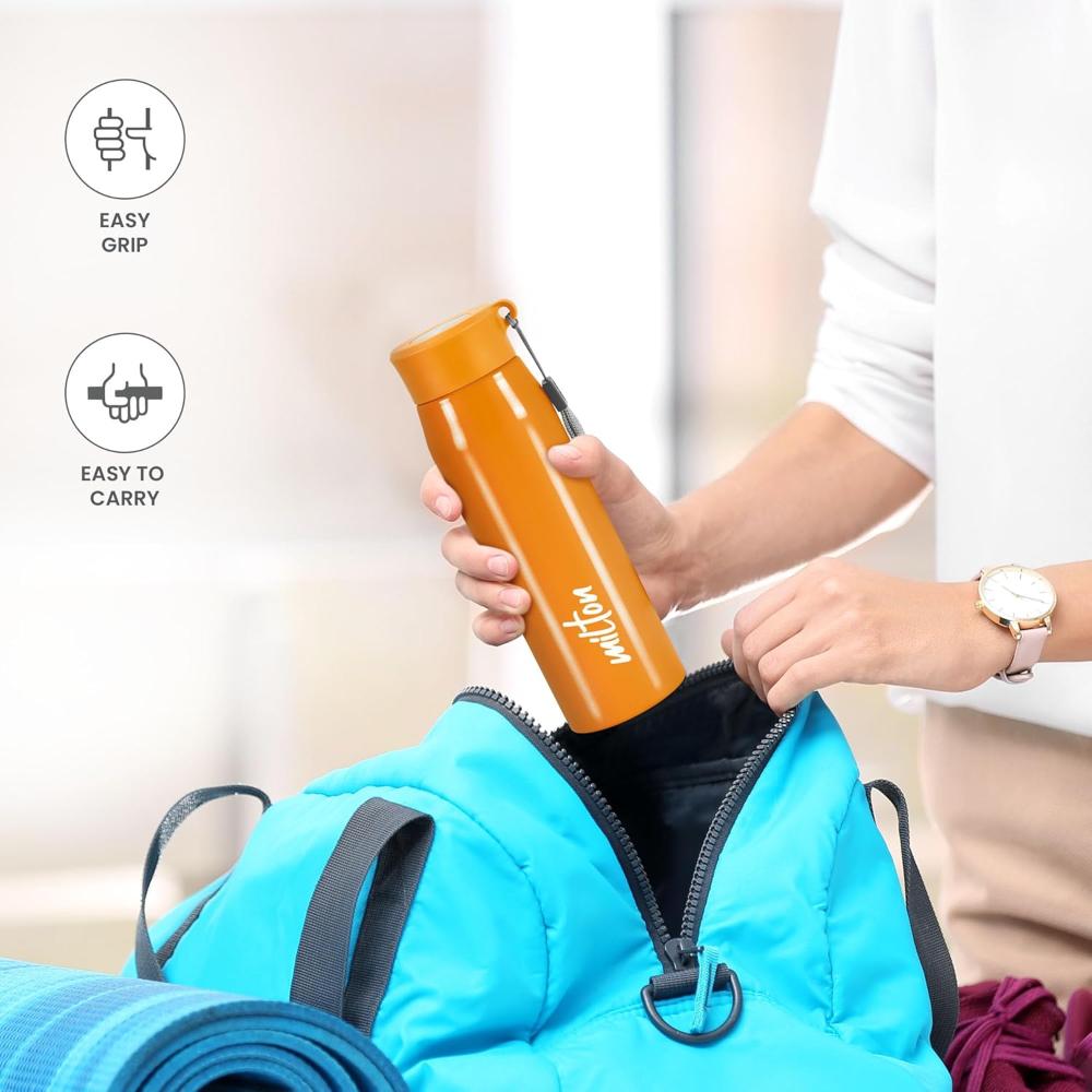 MILTON Handy 650 Stainless Steel Sipper Water Bottle 690 ml, Single Walled, ISI Certified I Leak Proof Lid, Rust Proof I For School, Office, Gym I Orange