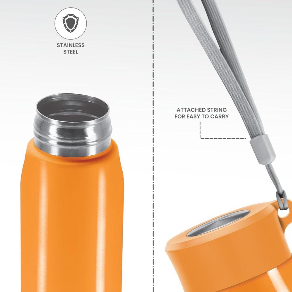 MILTON Handy 650 Stainless Steel Sipper Water Bottle 690 ml, Single Walled, ISI Certified I Leak Proof Lid, Rust Proof I For School, Office, Gym I Orange