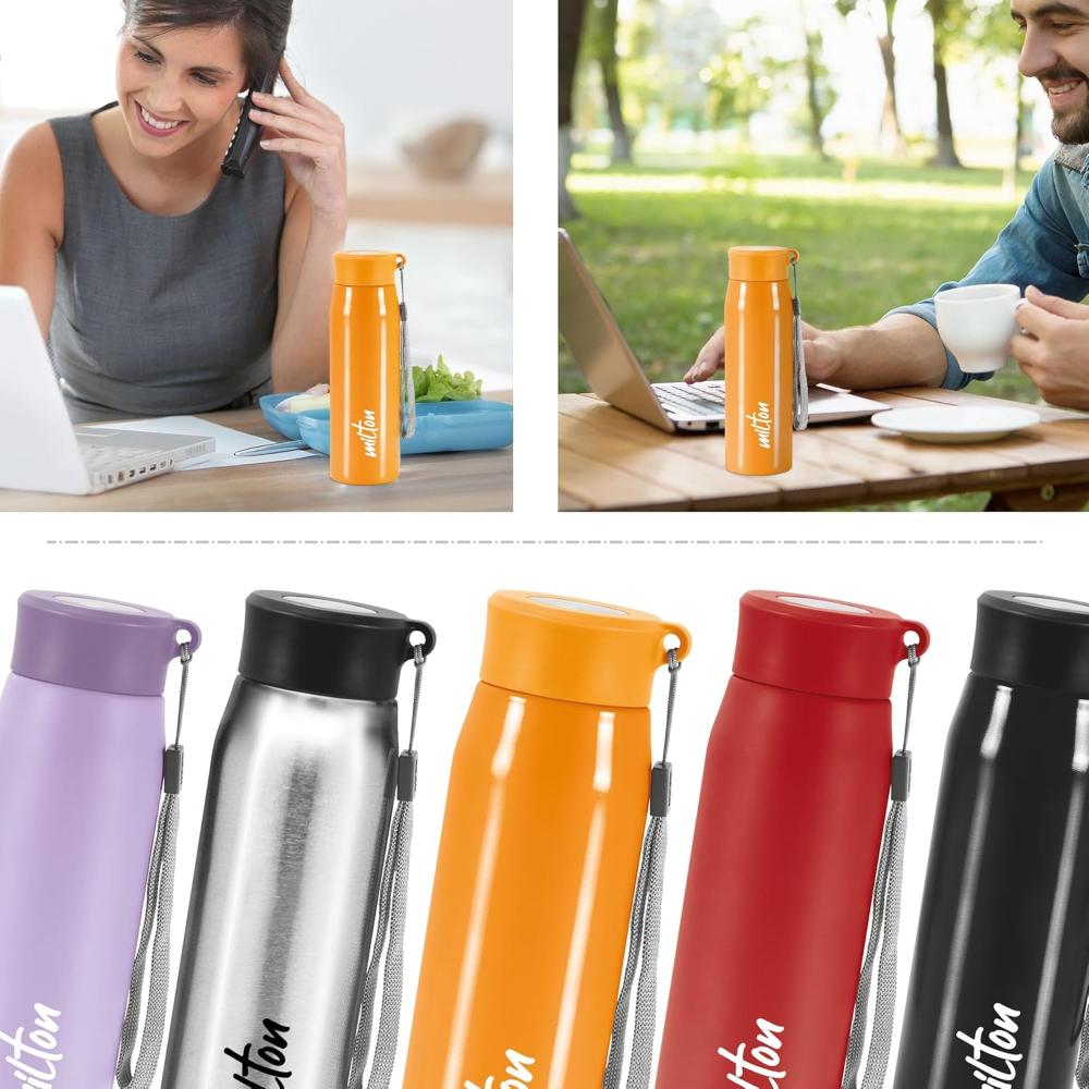 MILTON Handy 650 Stainless Steel Sipper Water Bottle 690 ml, Single Walled, ISI Certified I Leak Proof Lid, Rust Proof I For School, Office, Gym I Orange