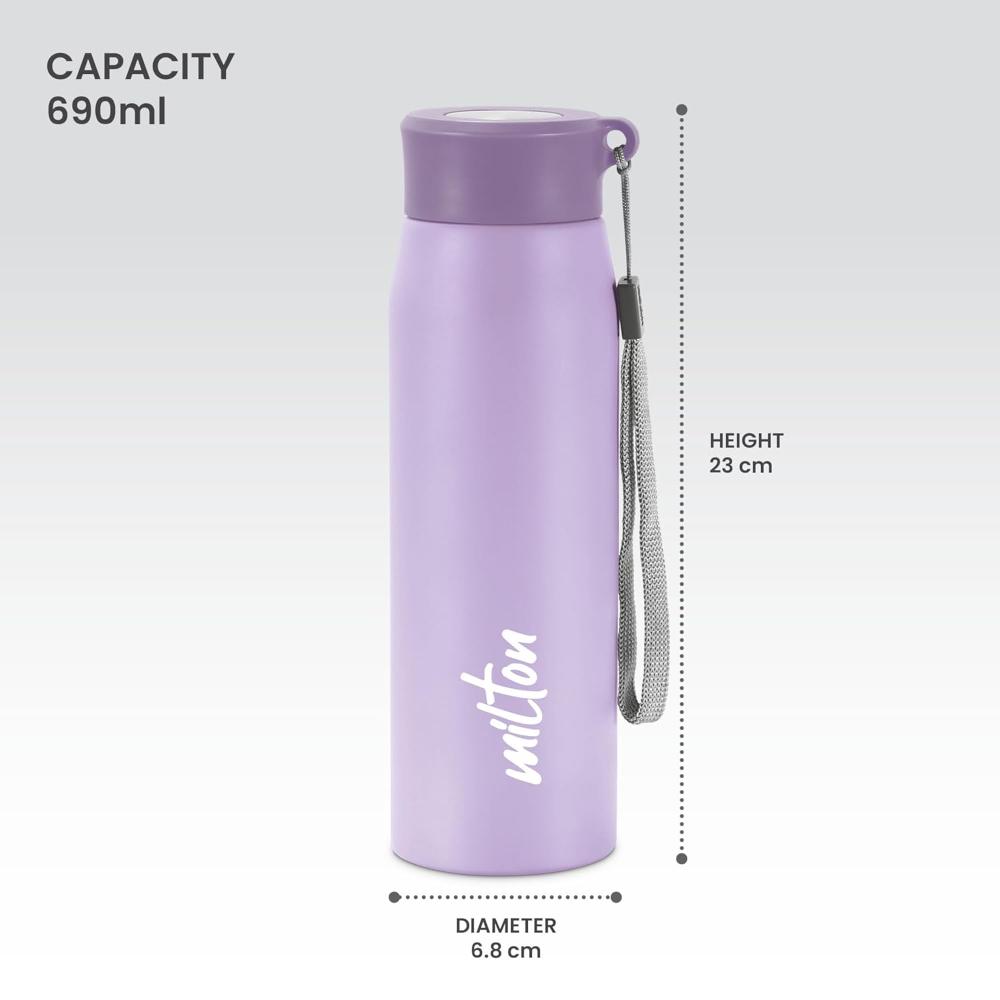 MILTON Handy 650 Stainless Steel Sipper Water Bottle 690 ml, Single Walled, ISI Certified I Leak Proof Lid, Rust Proof I For School, Office, Gym I Purple
