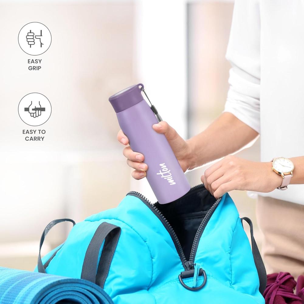 MILTON Handy 650 Stainless Steel Sipper Water Bottle 690 ml, Single Walled, ISI Certified I Leak Proof Lid, Rust Proof I For School, Office, Gym I Purple