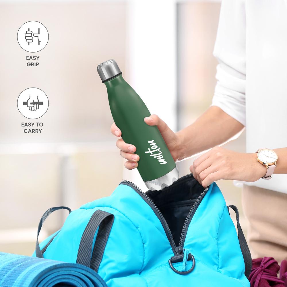 MILTON Shine 1000 Stainless Steel Water Bottle 900 ml, Single Walled, ISI Certified I Leak Proof Lid, Rust Proof I For School, Office, Gym I Military Green