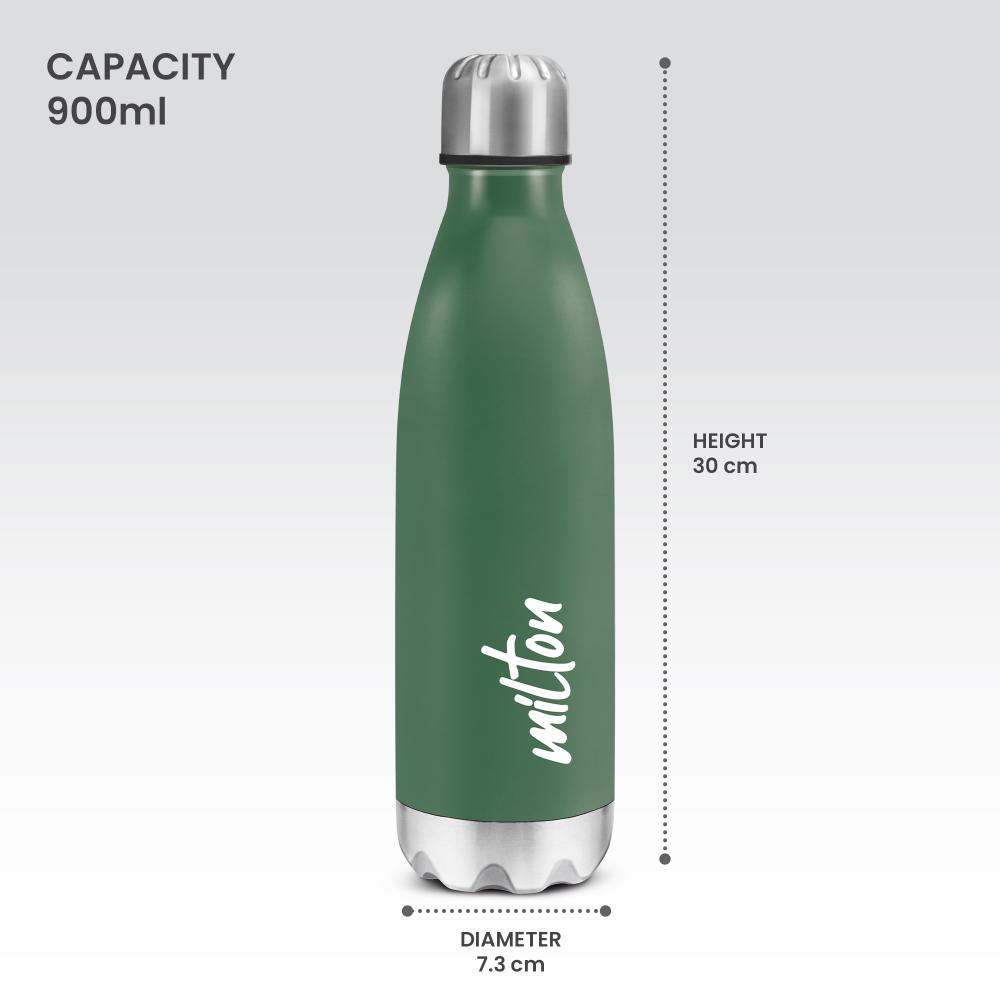 MILTON Shine 1000 Stainless Steel Water Bottle 900 ml, Single Walled, ISI Certified I Leak Proof Lid, Rust Proof I For School, Office, Gym I Military Green