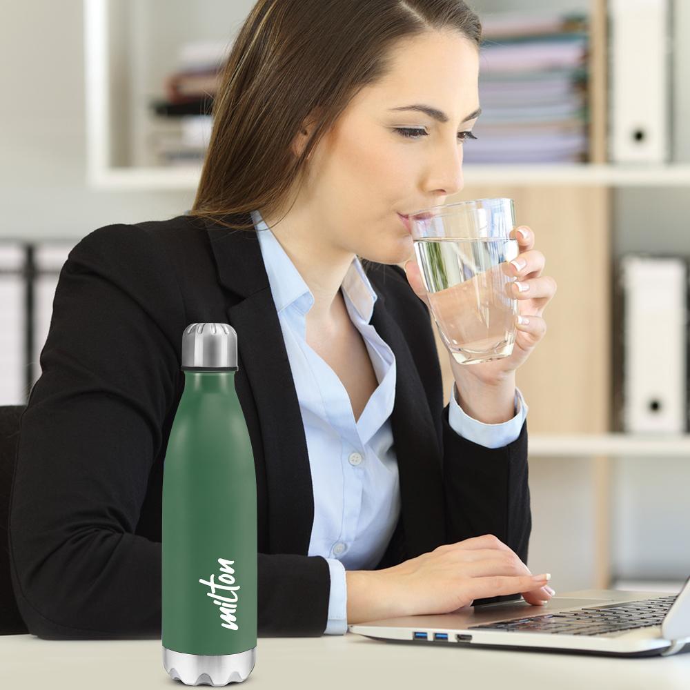 MILTON Shine 1000 Stainless Steel Water Bottle 900 ml, Single Walled, ISI Certified I Leak Proof Lid, Rust Proof I For School, Office, Gym I Military Green