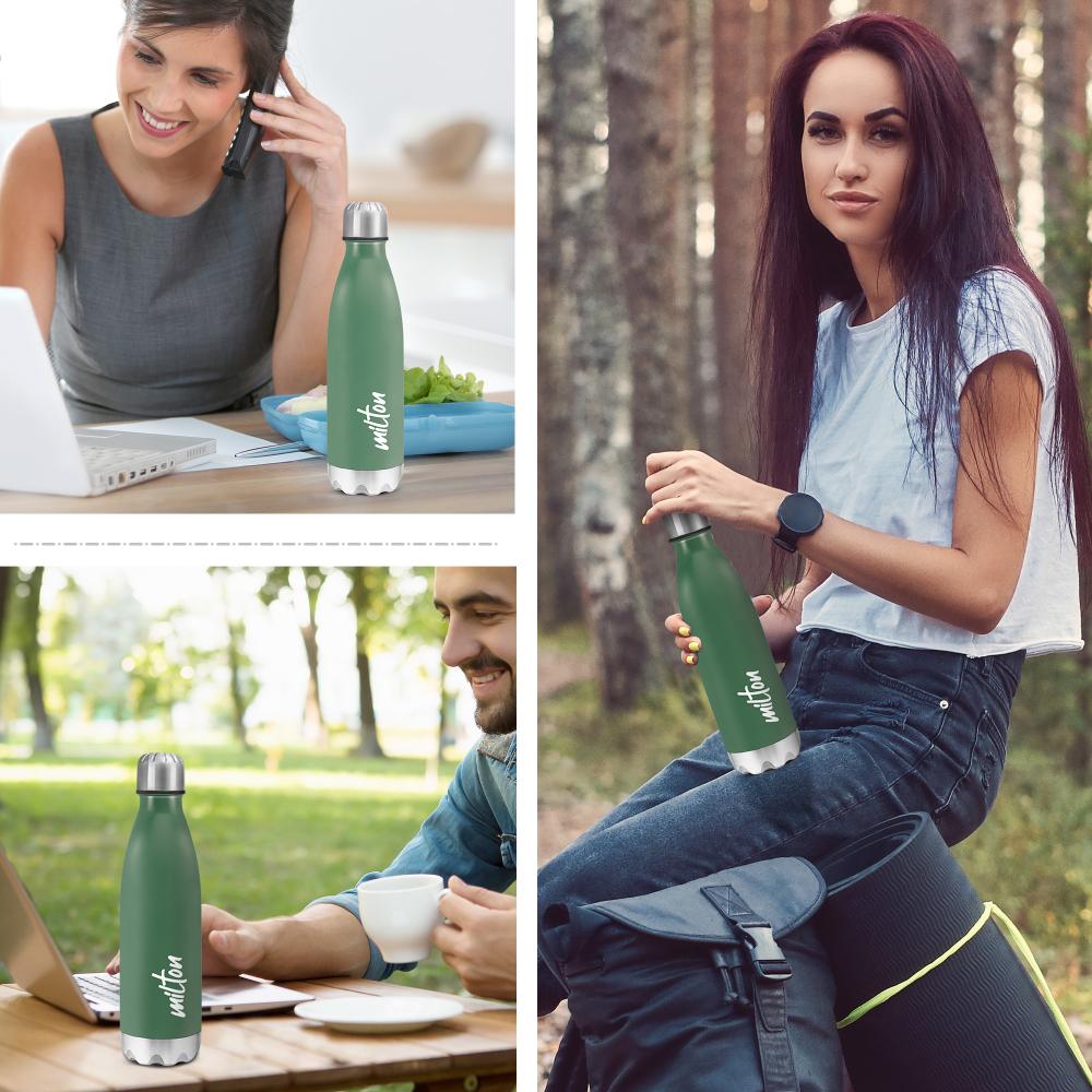 MILTON Shine 1000 Stainless Steel Water Bottle 900 ml, Single Walled, ISI Certified I Leak Proof Lid, Rust Proof I For School, Office, Gym I Military Green