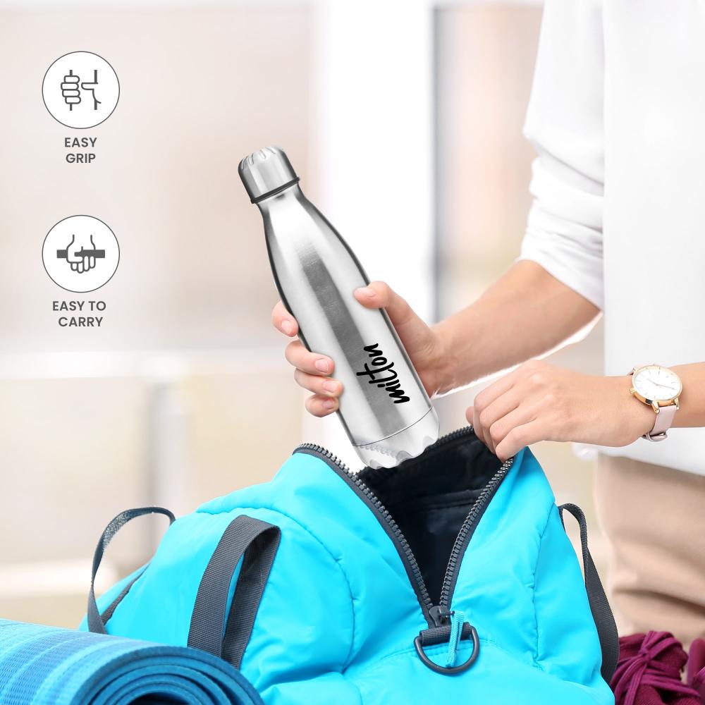 MILTON Shine 1000 Stainless Steel Water Bottle 900 ml, Single Walled, ISI Certified I Leak Proof Lid, Rust Proof I For School, Office, Gym I Silver