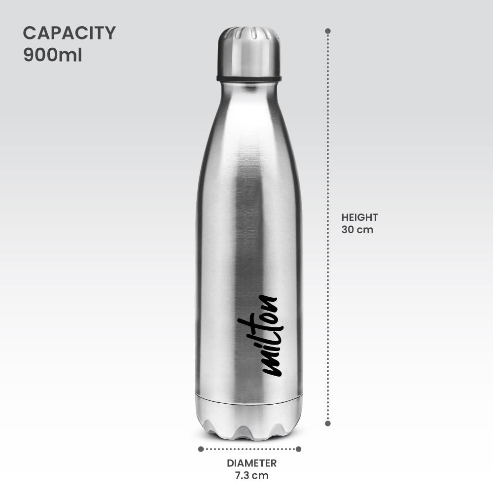 MILTON Shine 1000 Stainless Steel Water Bottle 900 ml, Single Walled, ISI Certified I Leak Proof Lid, Rust Proof I For School, Office, Gym I Silver