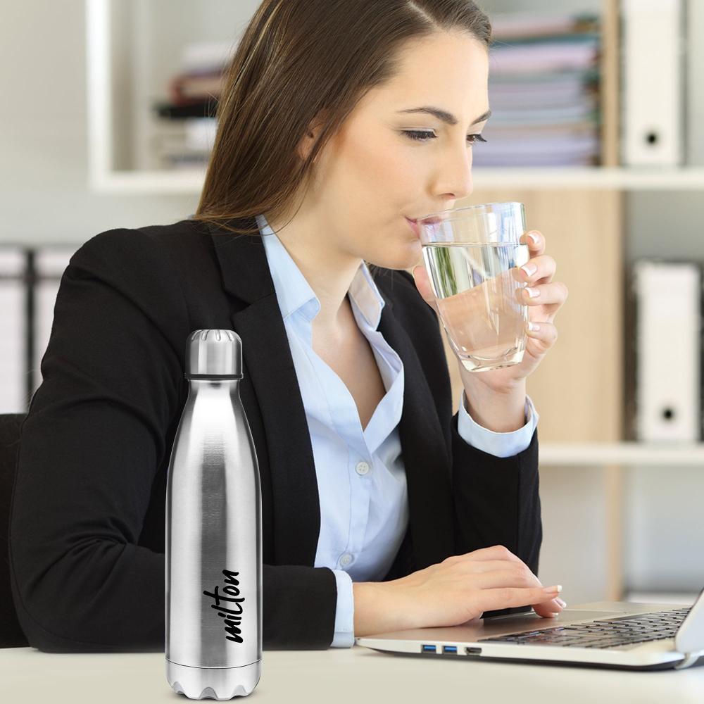 MILTON Shine 1000 Stainless Steel Water Bottle 900 ml, Single Walled, ISI Certified I Leak Proof Lid, Rust Proof I For School, Office, Gym I Silver