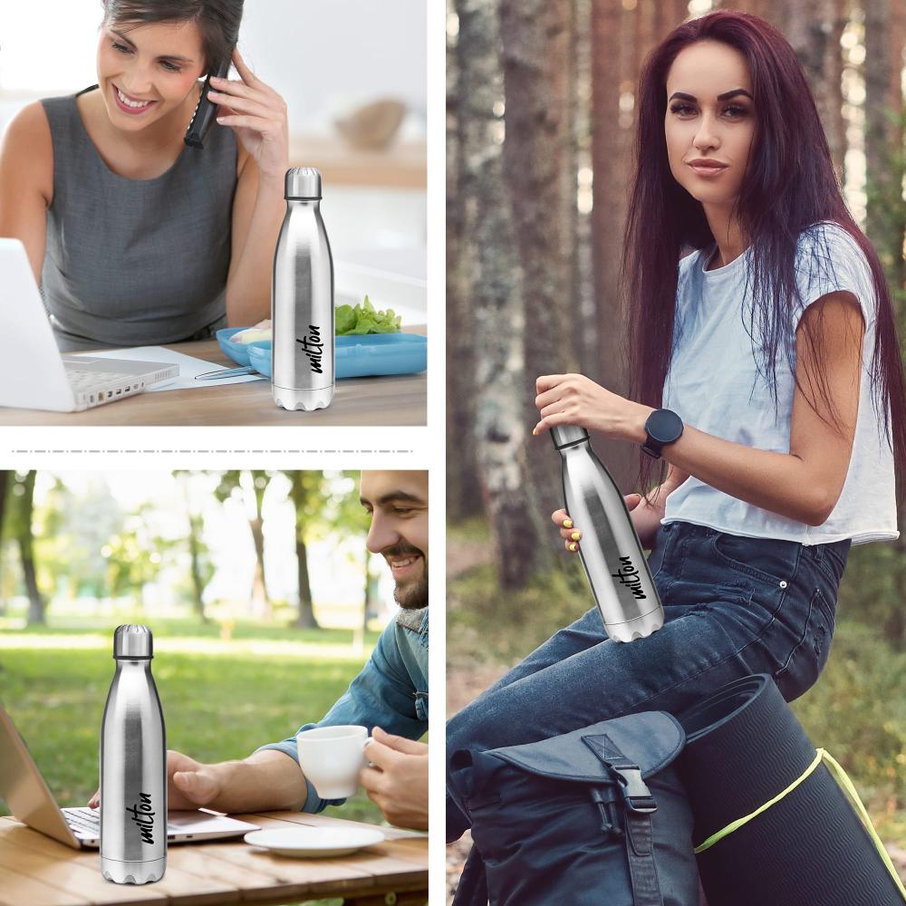 MILTON Shine 1000 Stainless Steel Water Bottle 900 ml, Single Walled, ISI Certified I Leak Proof Lid, Rust Proof I For School, Office, Gym I Silver