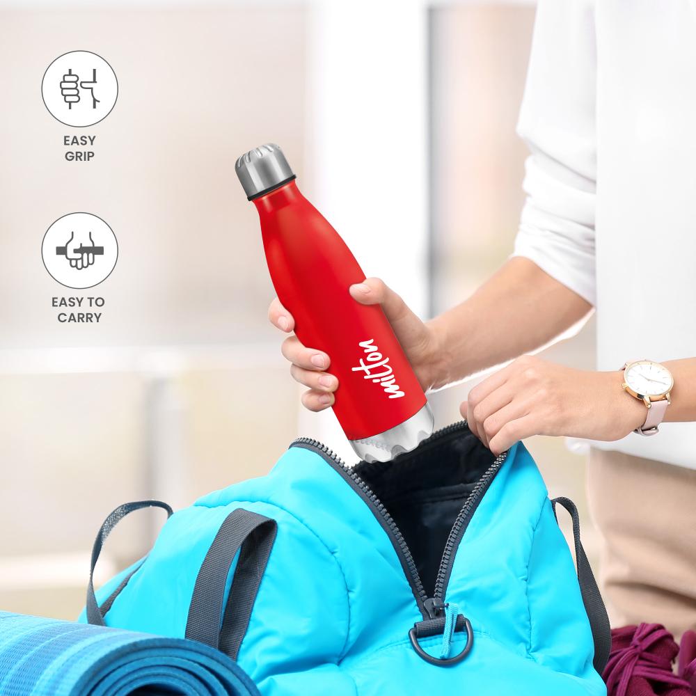 MILTON Shine 1000 Stainless Steel Water Bottle 900 ml, Single Walled, ISI Certified I Leak Proof Lid, Rust Proof I For School, Office, Gym I Red
