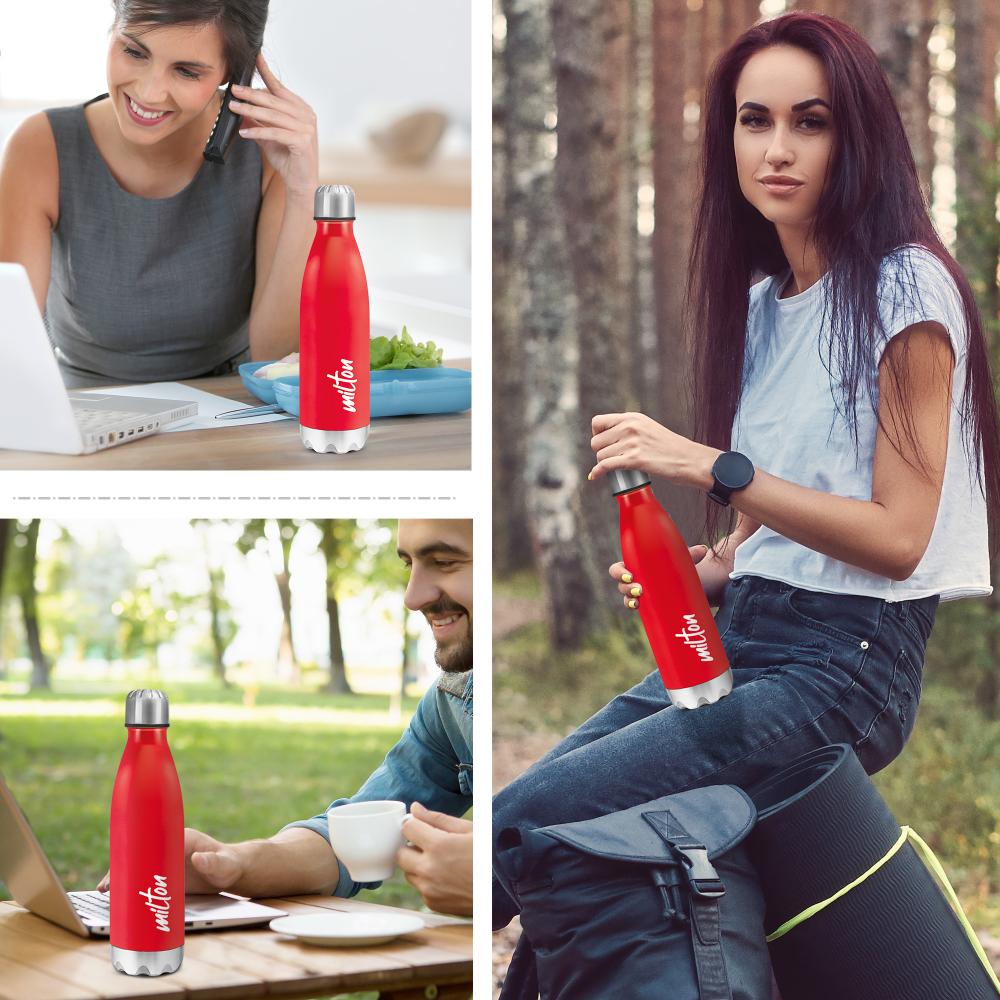 MILTON Shine 1000 Stainless Steel Water Bottle 900 ml, Single Walled, ISI Certified I Leak Proof Lid, Rust Proof I For School, Office, Gym I Red