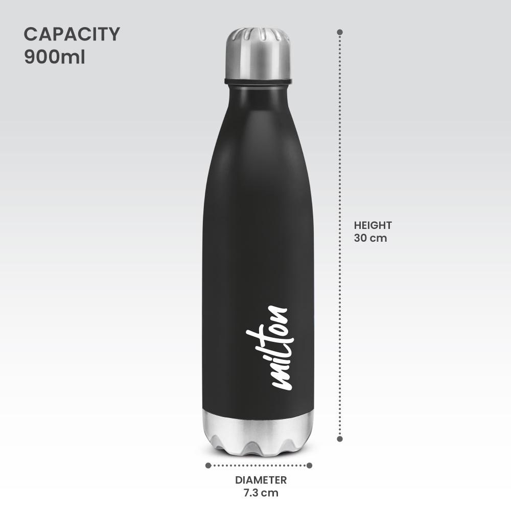 MILTON Shine 1000 Stainless Steel Water Bottle 900 ml, Single Walled, ISI Certified I Leak Proof Lid, Rust Proof I For School, Office, Gym I Black