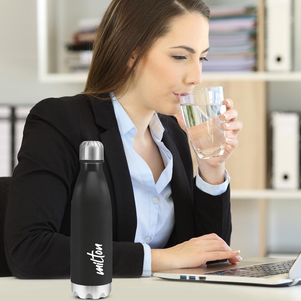 MILTON Shine 1000 Stainless Steel Water Bottle 900 ml, Single Walled, ISI Certified I Leak Proof Lid, Rust Proof I For School, Office, Gym I Black