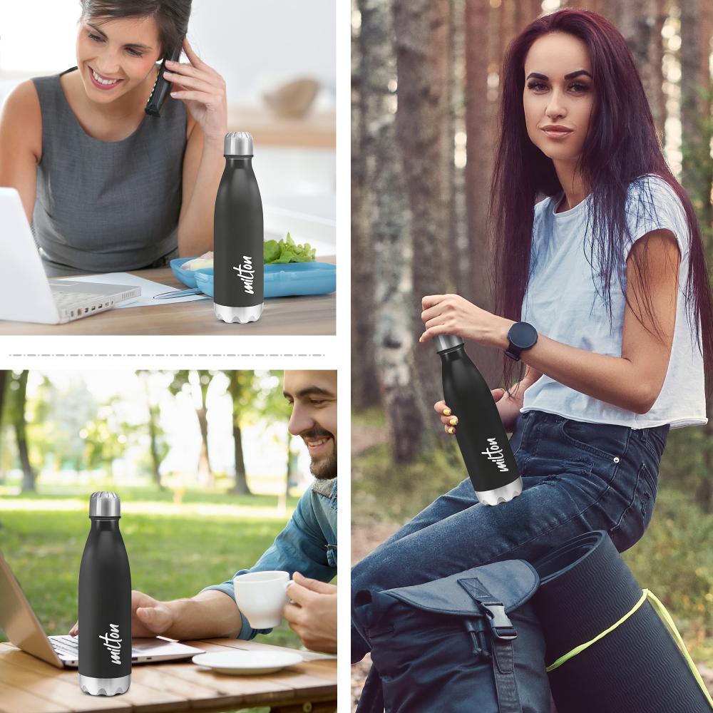 MILTON Shine 1000 Stainless Steel Water Bottle 900 ml, Single Walled, ISI Certified I Leak Proof Lid, Rust Proof I For School, Office, Gym I Black