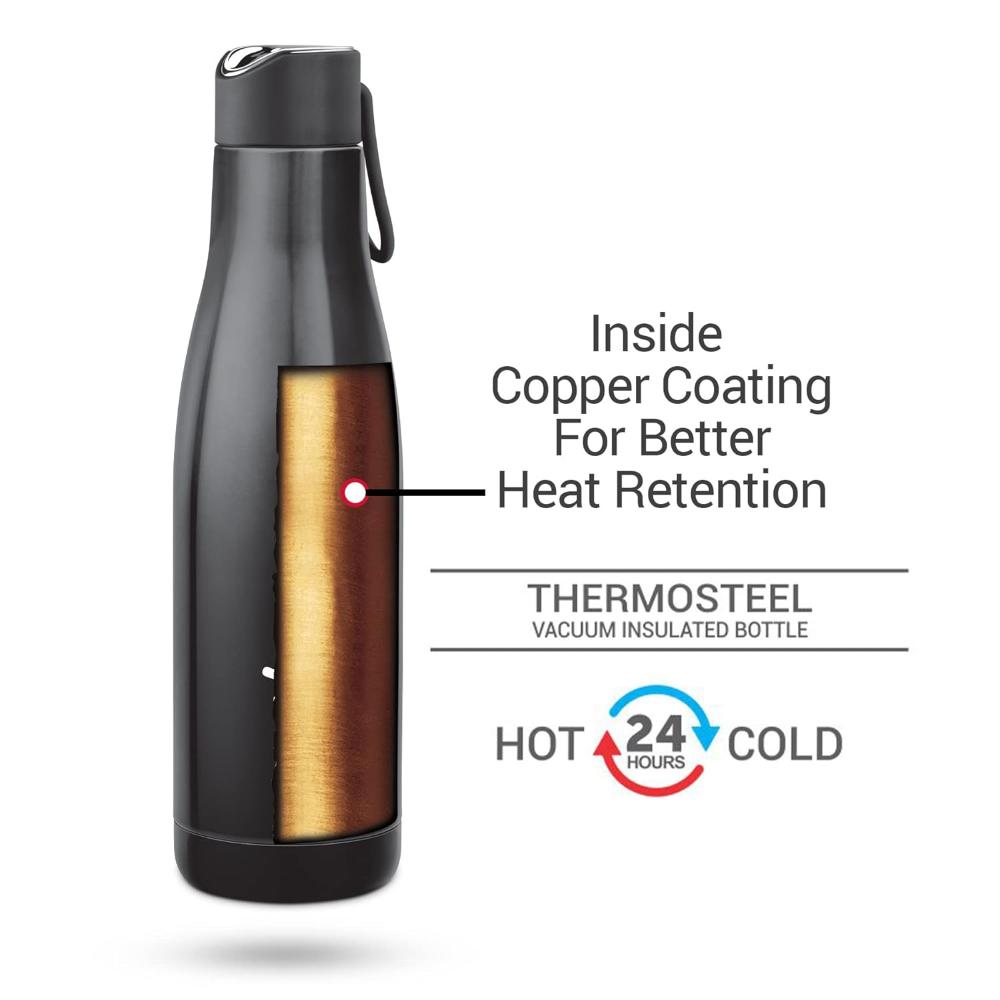 Milton Fame 800 Thermosteel Water Bottle 760 ml, 24 Hr Hot and Cold I Leak Proof Lid, ISI Certified I Vacuum Insulated I for Office, Gym, School I Black