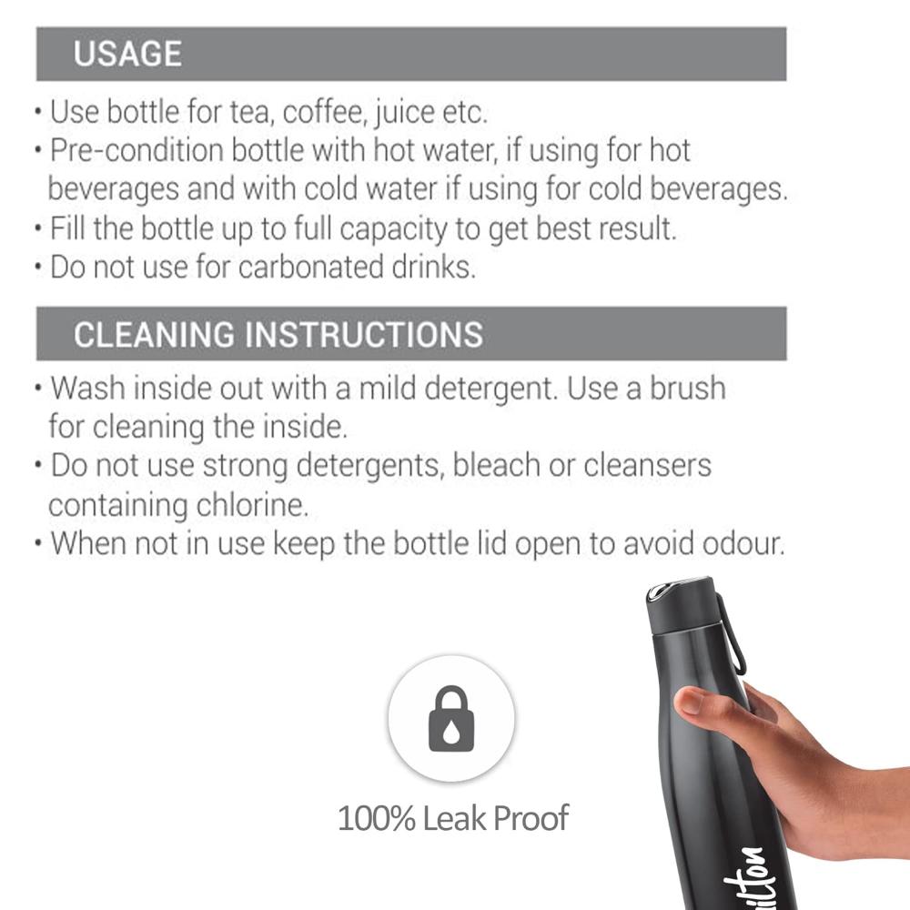 Milton Fame 800 Thermosteel Water Bottle 760 ml, 24 Hr Hot and Cold I Leak Proof Lid, ISI Certified I Vacuum Insulated I for Office, Gym, School I Black