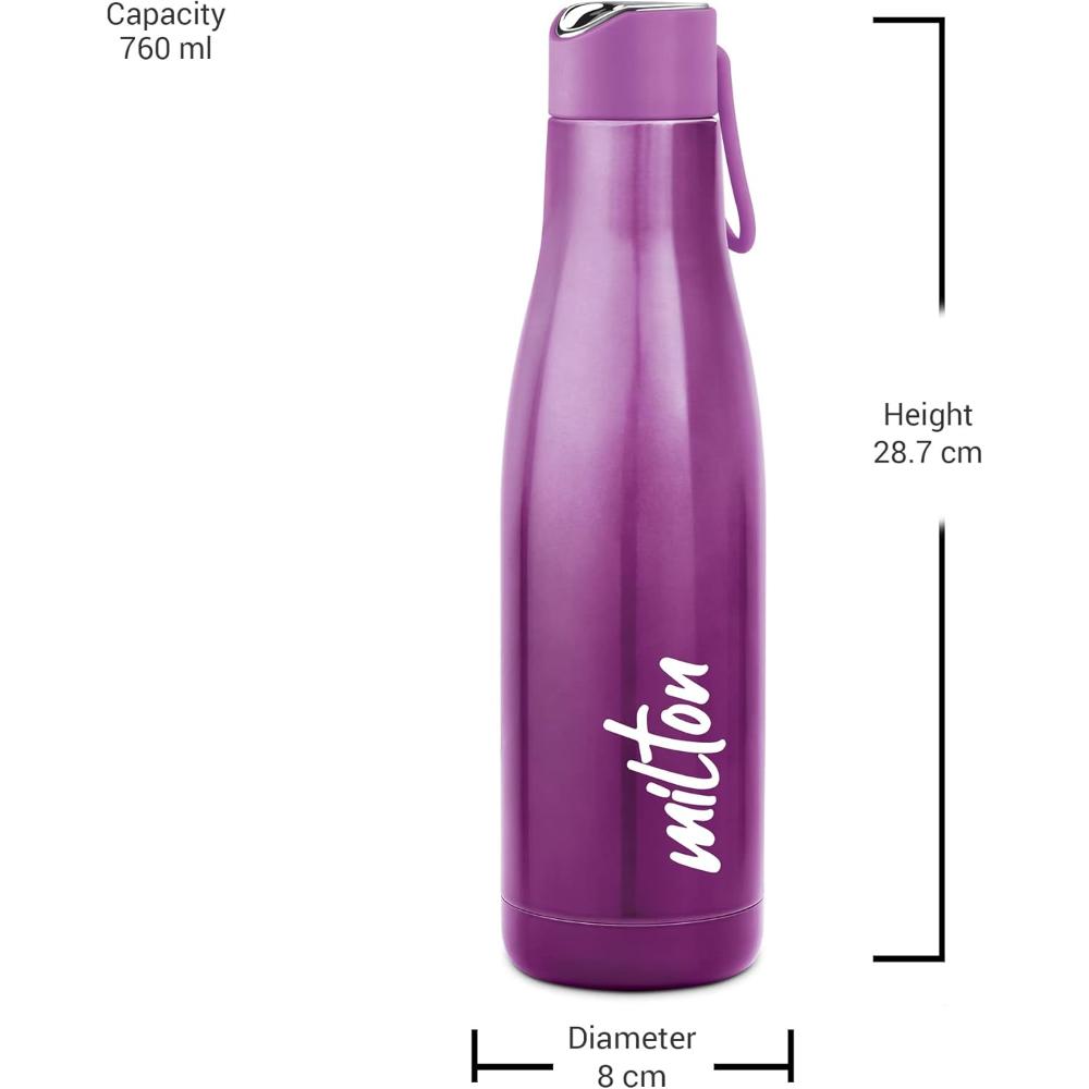 Milton Fame 800 Thermosteel Water Bottle 760 ml, 24 Hr Hot and Cold I Leak Proof Lid, ISI Certified I Vacuum Insulated I for Office, Gym, School I Purple