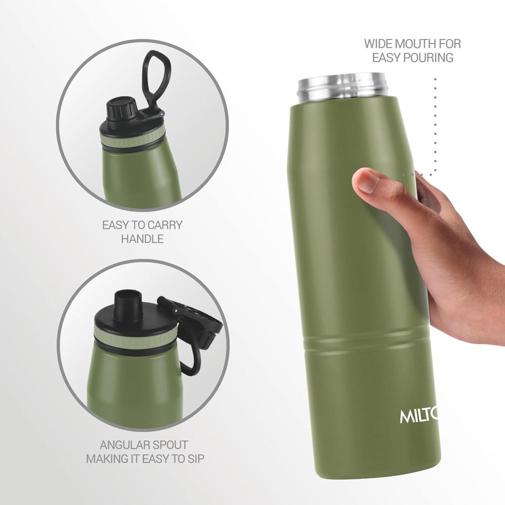 Milton Sparkle 900 Stainless Steel Water Bottle 925 ml with Easy Sip Cap, Military Green