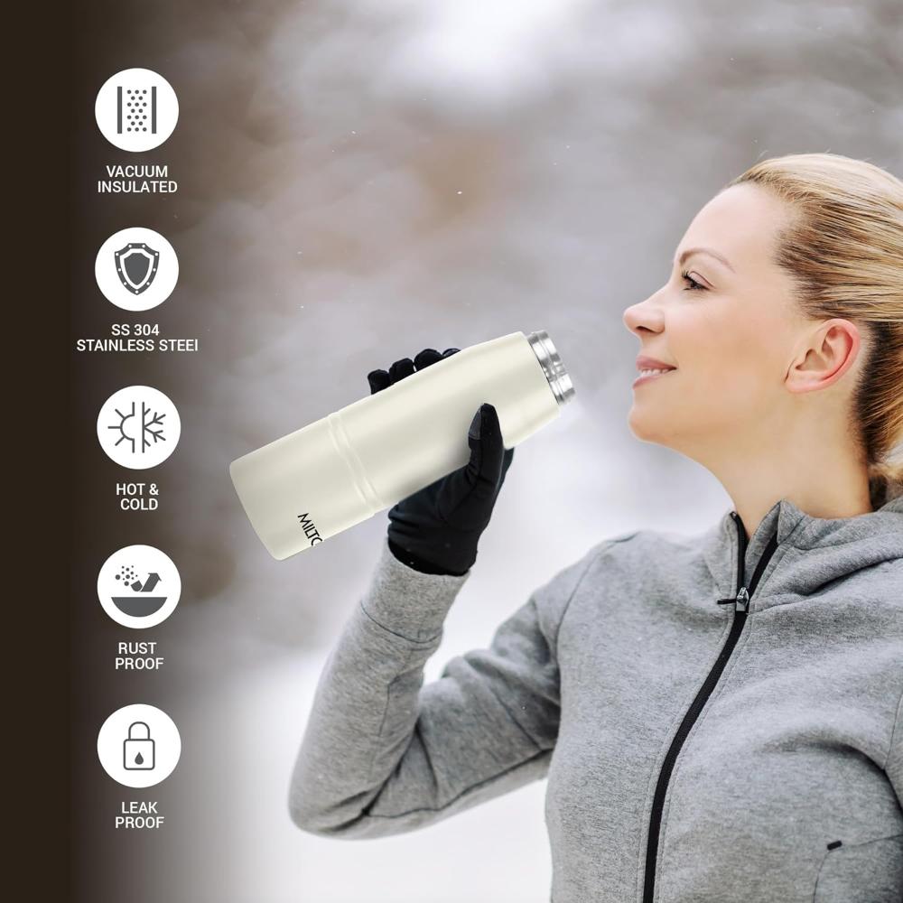 Milton Sparkle 900 Stainless Steel Water Bottle 925 ml with Easy Sip Cap, Ivory