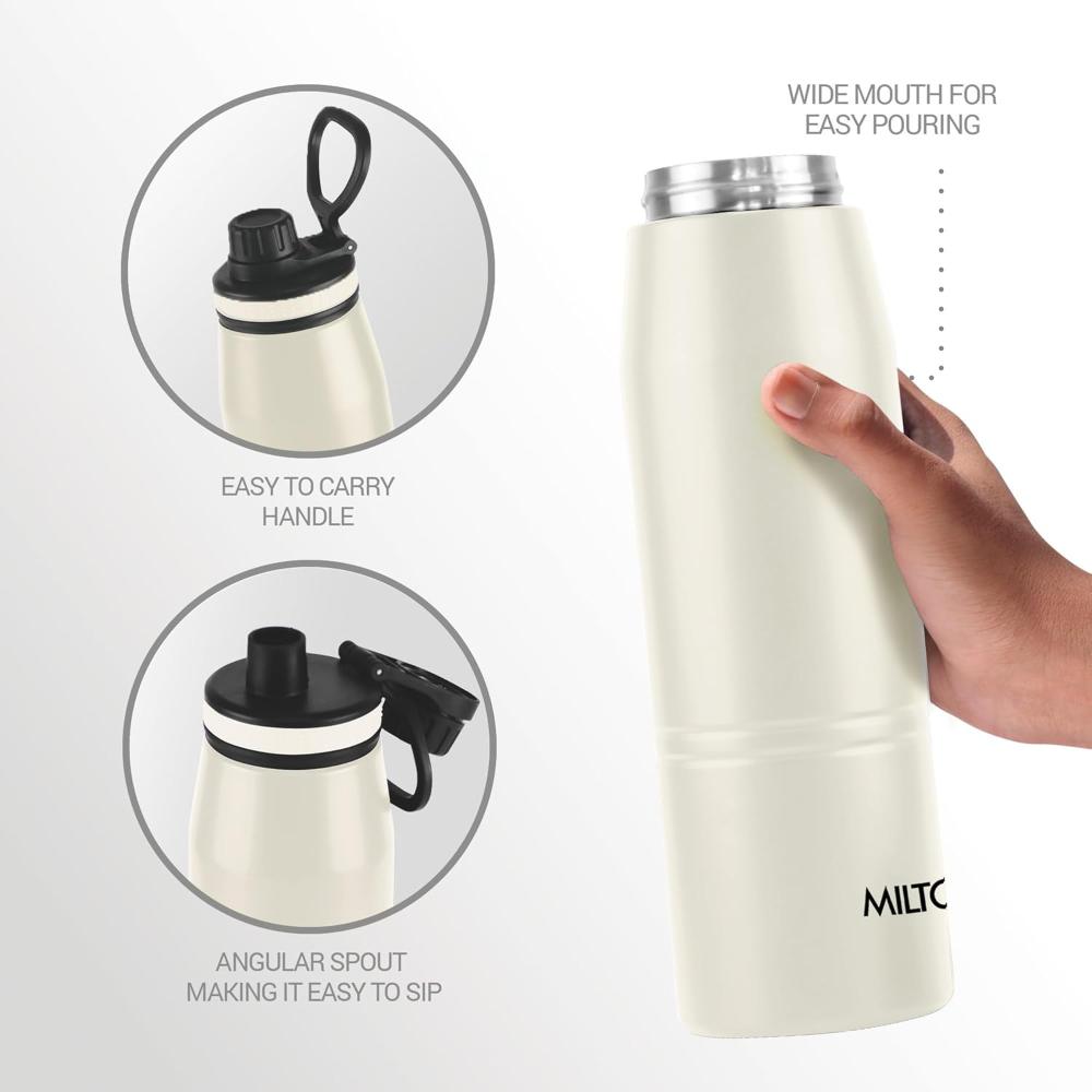Milton Sparkle 900 Stainless Steel Water Bottle 925 ml with Easy Sip Cap, Ivory
