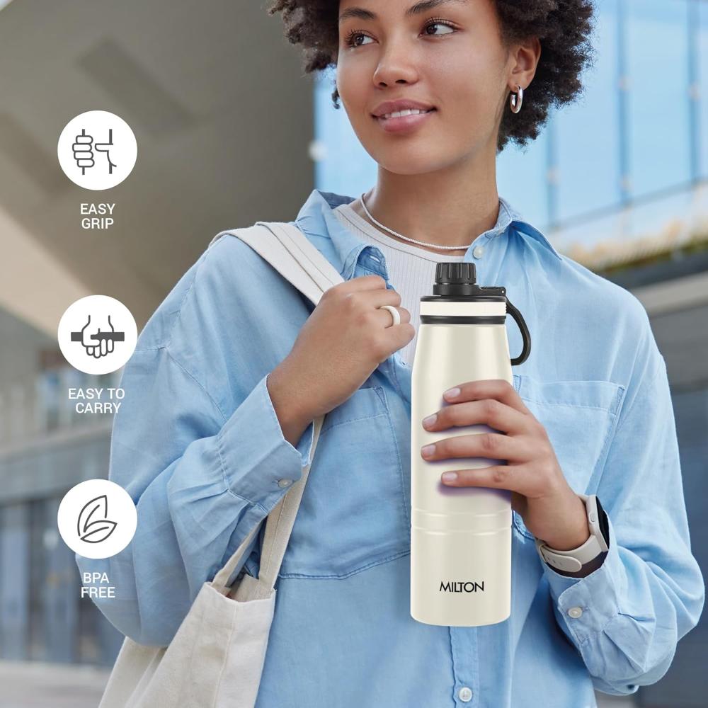 Milton Sparkle 900 Stainless Steel Water Bottle 925 ml with Easy Sip Cap, Ivory