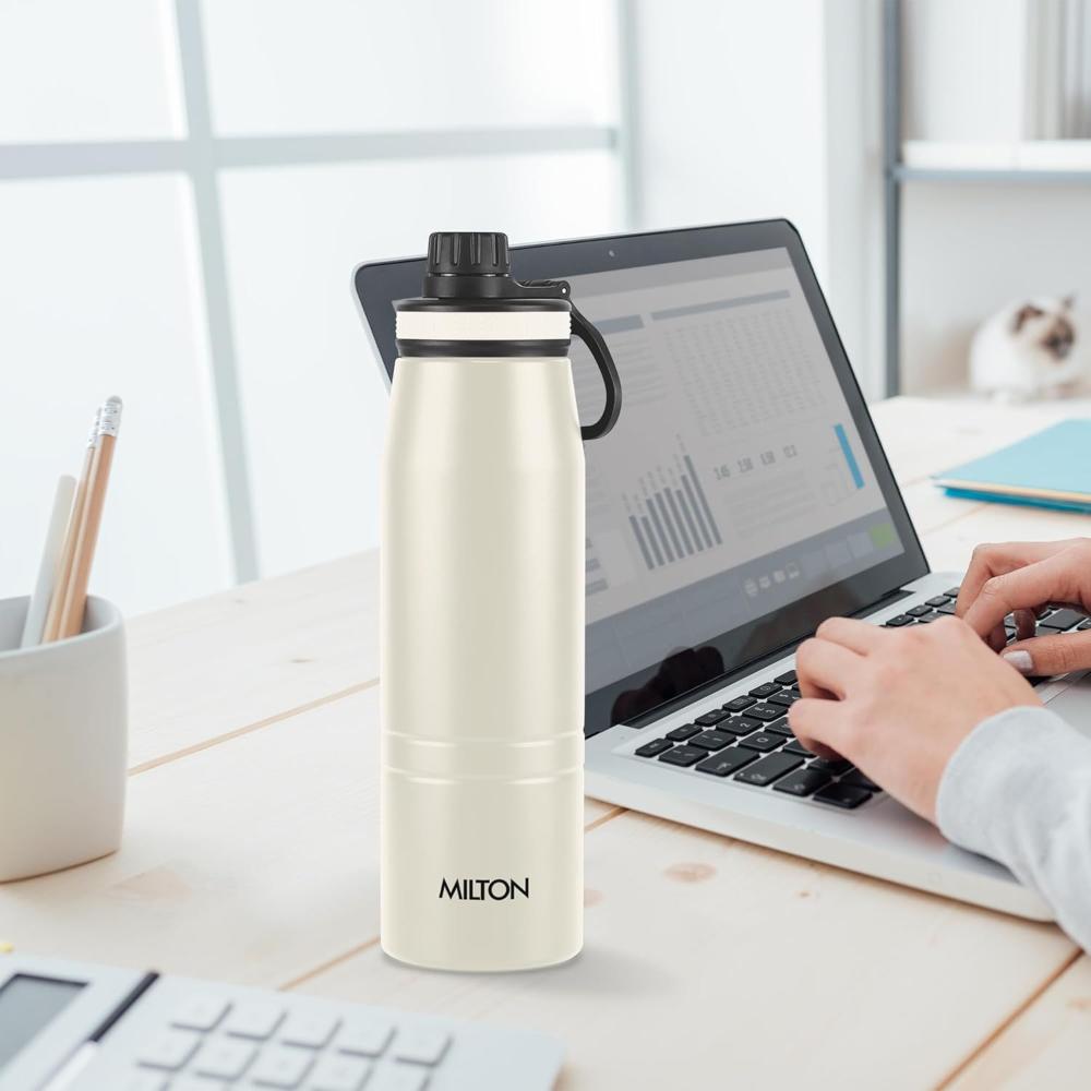 Milton Sparkle 900 Stainless Steel Water Bottle 925 ml with Easy Sip Cap, Ivory