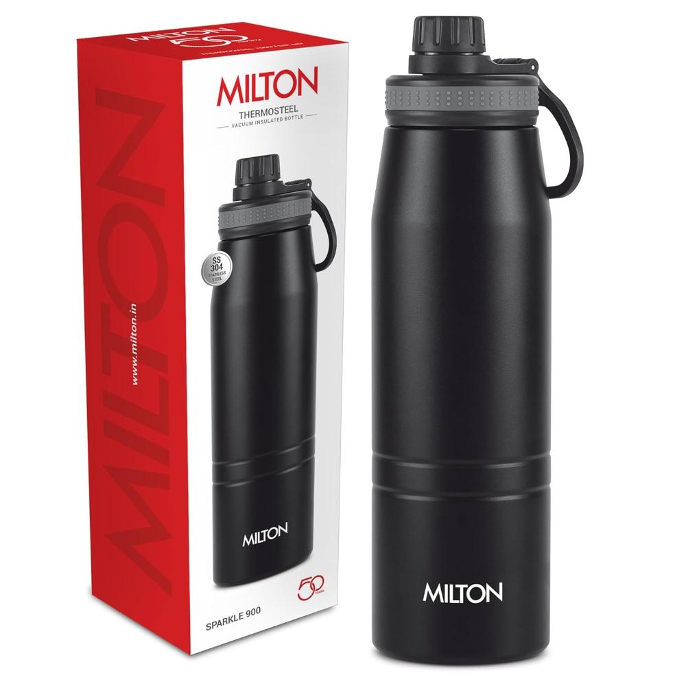 Milton Sparkle 900 Stainless Steel Water Bottle 925 ml with Easy Sip Cap, Black