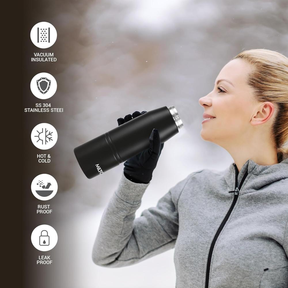 Milton Sparkle 900 Stainless Steel Water Bottle 925 ml with Easy Sip Cap, Black