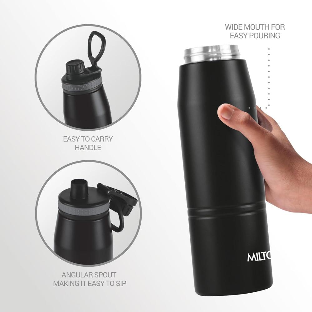 Milton Sparkle 900 Stainless Steel Water Bottle 925 ml with Easy Sip Cap, Black