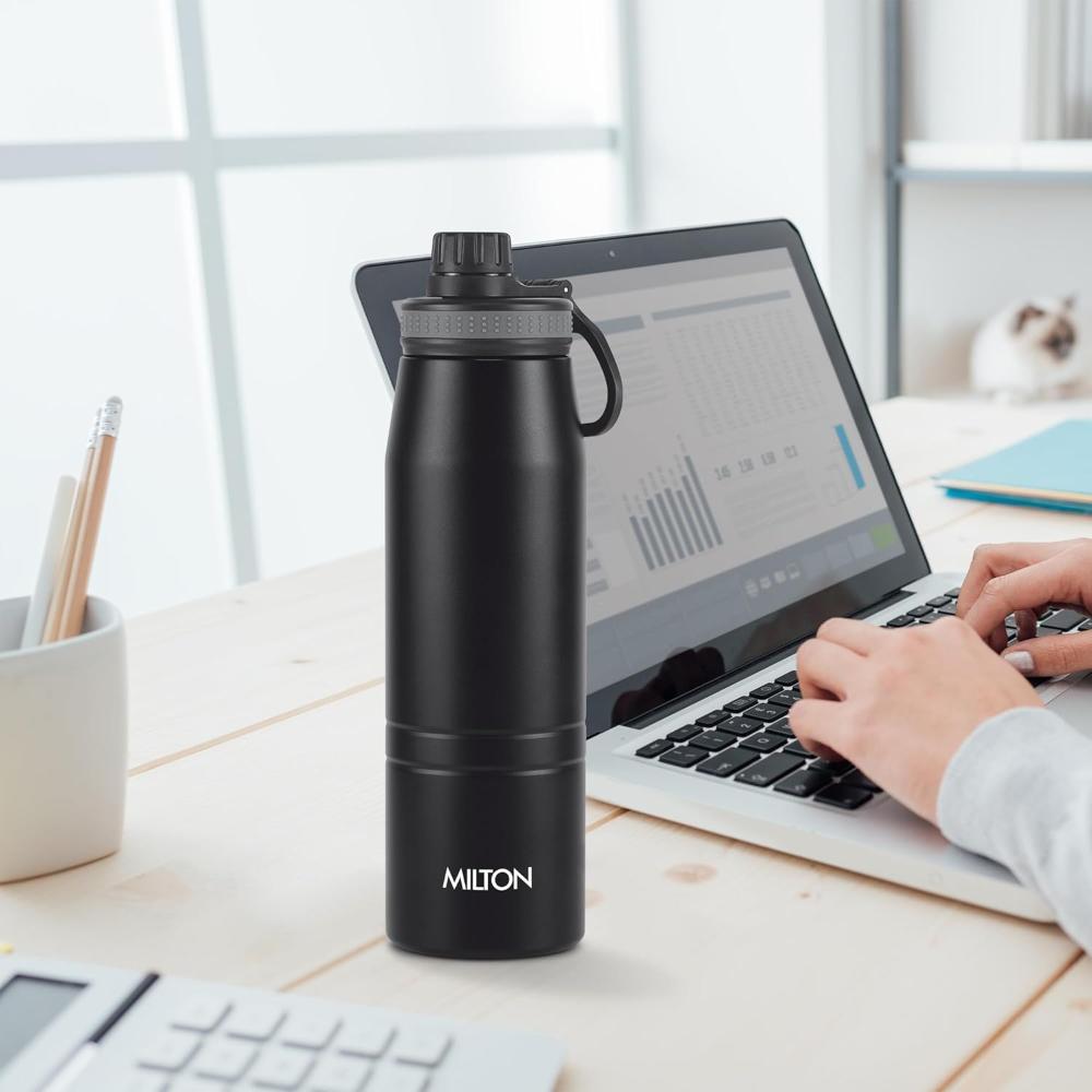 Milton Sparkle 900 Stainless Steel Water Bottle 925 ml with Easy Sip Cap, Black