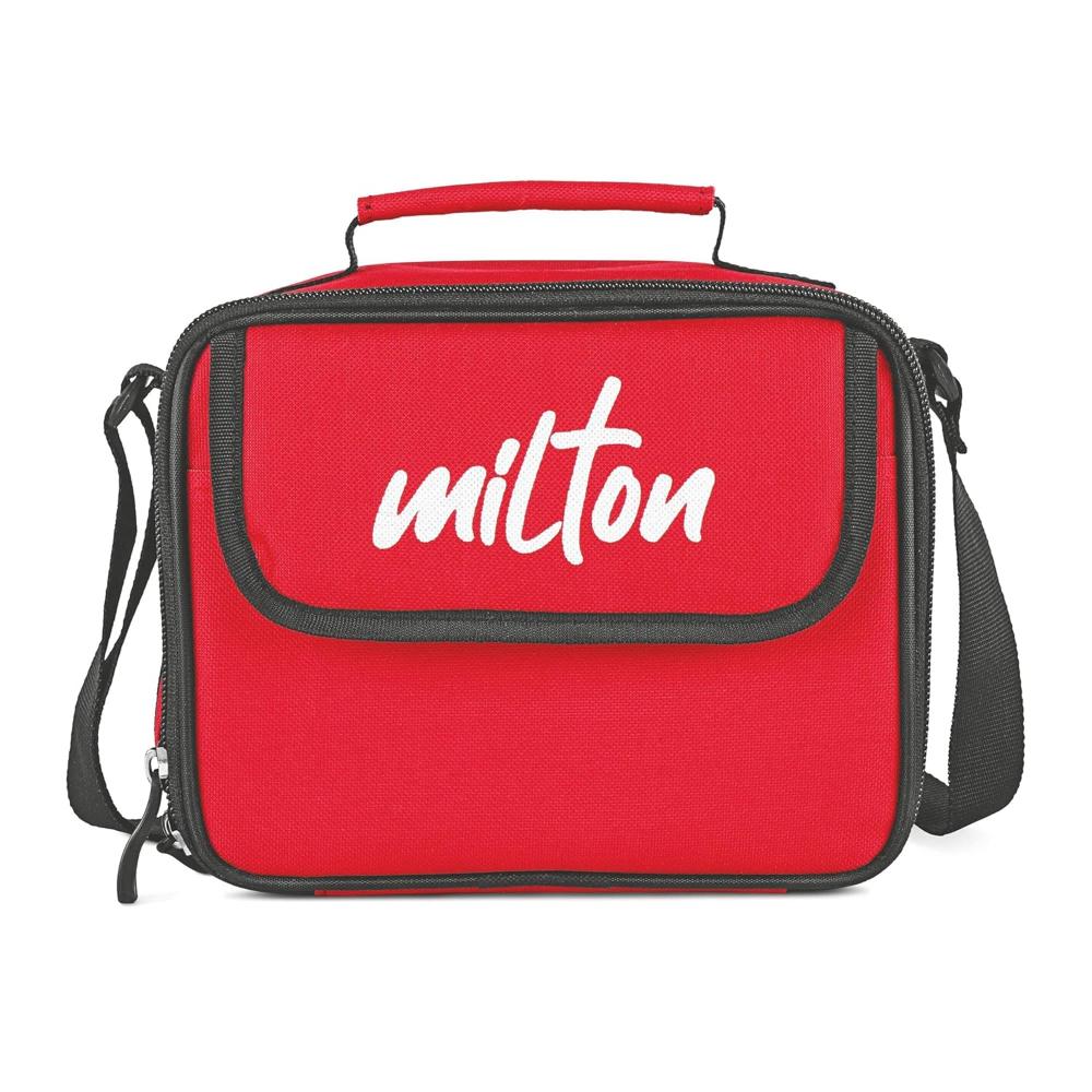 MILTON New Steel Combi Lunch Box with Insulated Fabric Jacket, 3 Stainless Steel Containers 280 ml Each & 1 Plastic Tumbler with lid 400 ml, Leak-Proof Tiffin for Office, College, Picnic, Red
