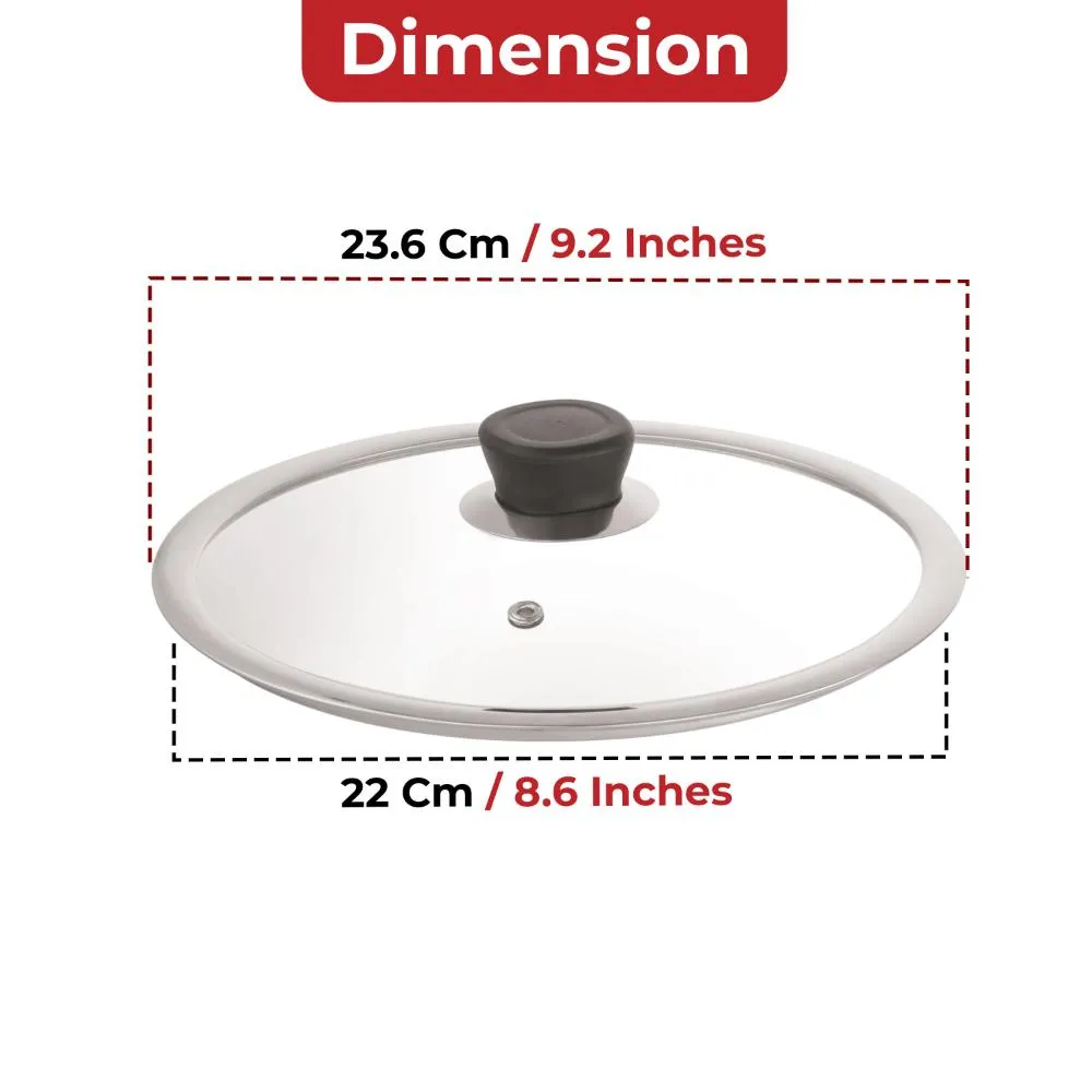 HAZEL 22 cm Toughened Glass Lid with Steel Rim for Honeycomb Cookware