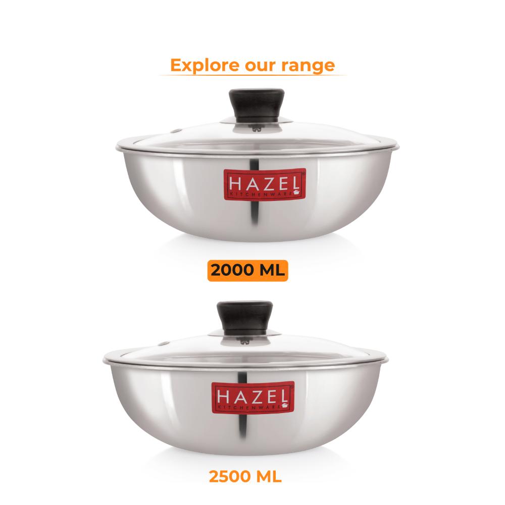 HAZEL 22cm Honeycomb Triply Non-Stick Tasla (2L) with Glass Lid – Induction Compatible