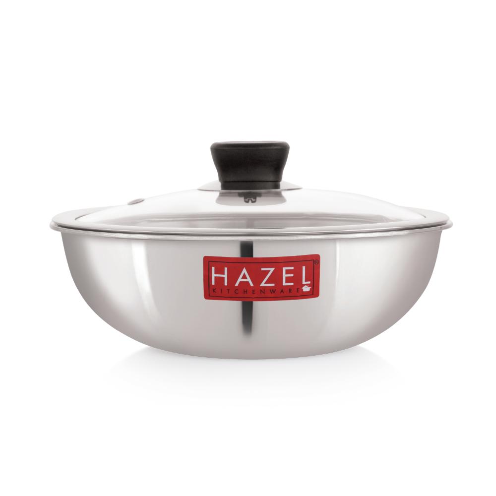 HAZEL 24cm Honeycomb Triply Non-Stick Tasla (2.5L) with Glass Lid - Induction Compatible.