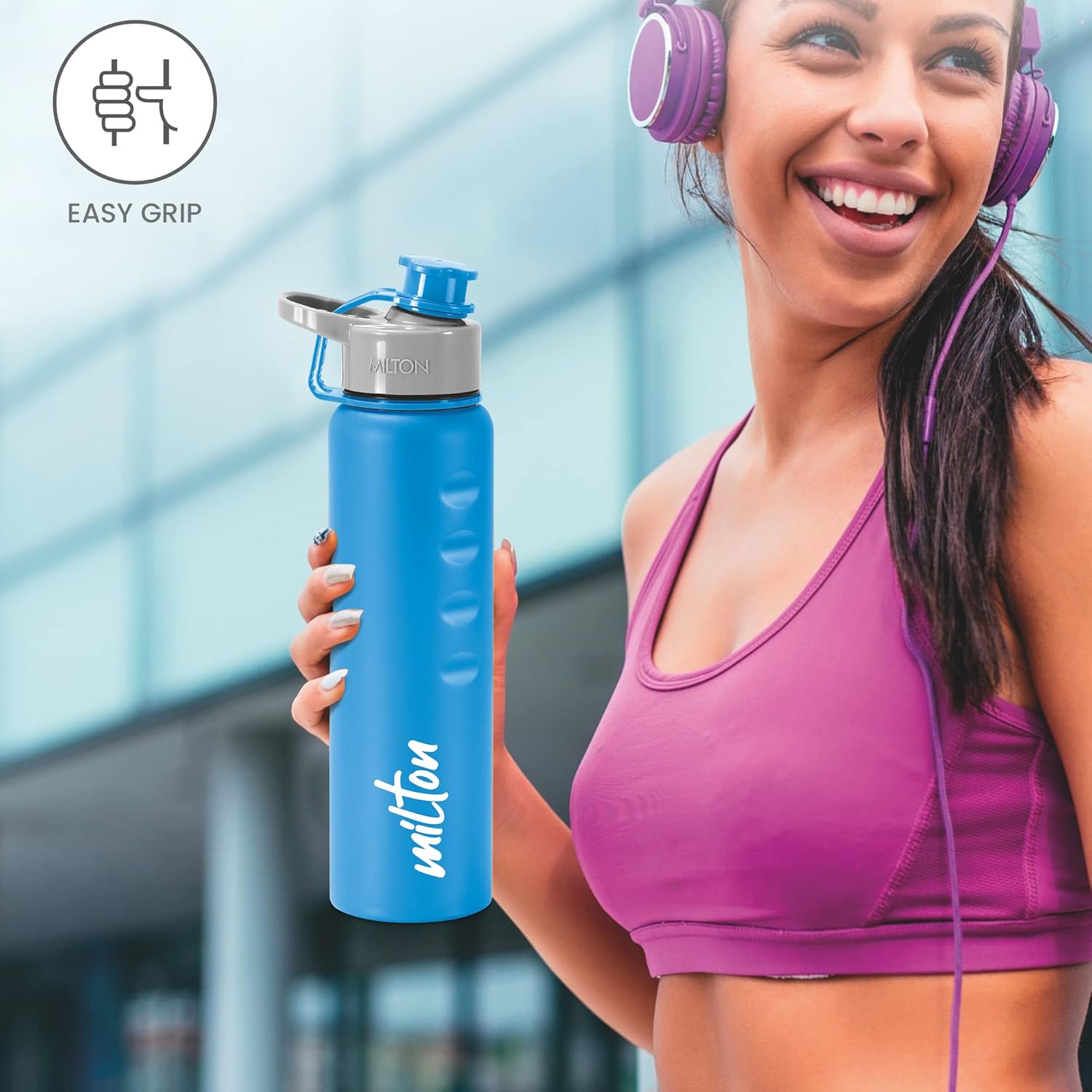 MILTON Gripper 1000 Stainless Steel Easy Grip Leak Proof Water Bottle, 920 ml, Blue
