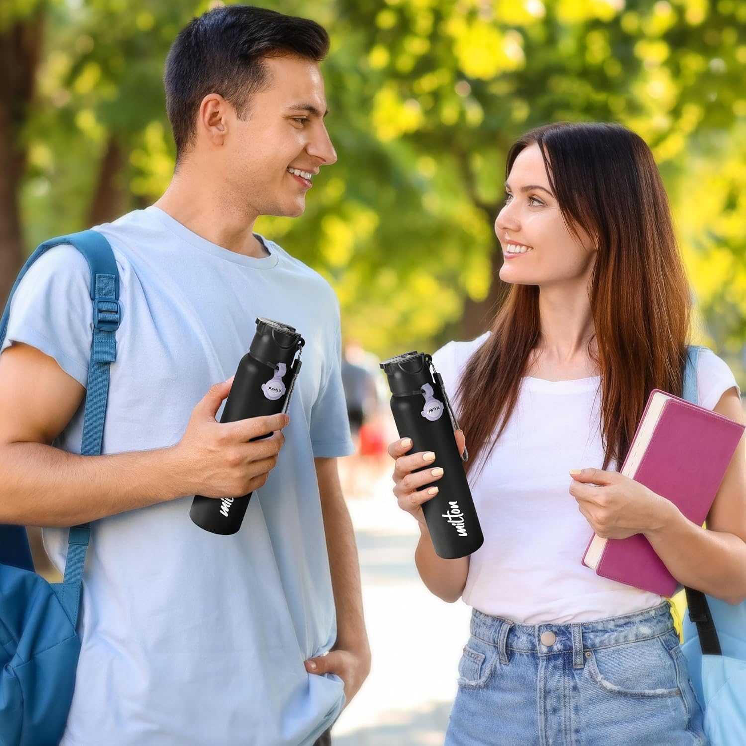 MILTON Sipstar 1000 Stainless Steel Sipper Water Bottle Single Walled Leak Proof Lid, 875 ML, Black