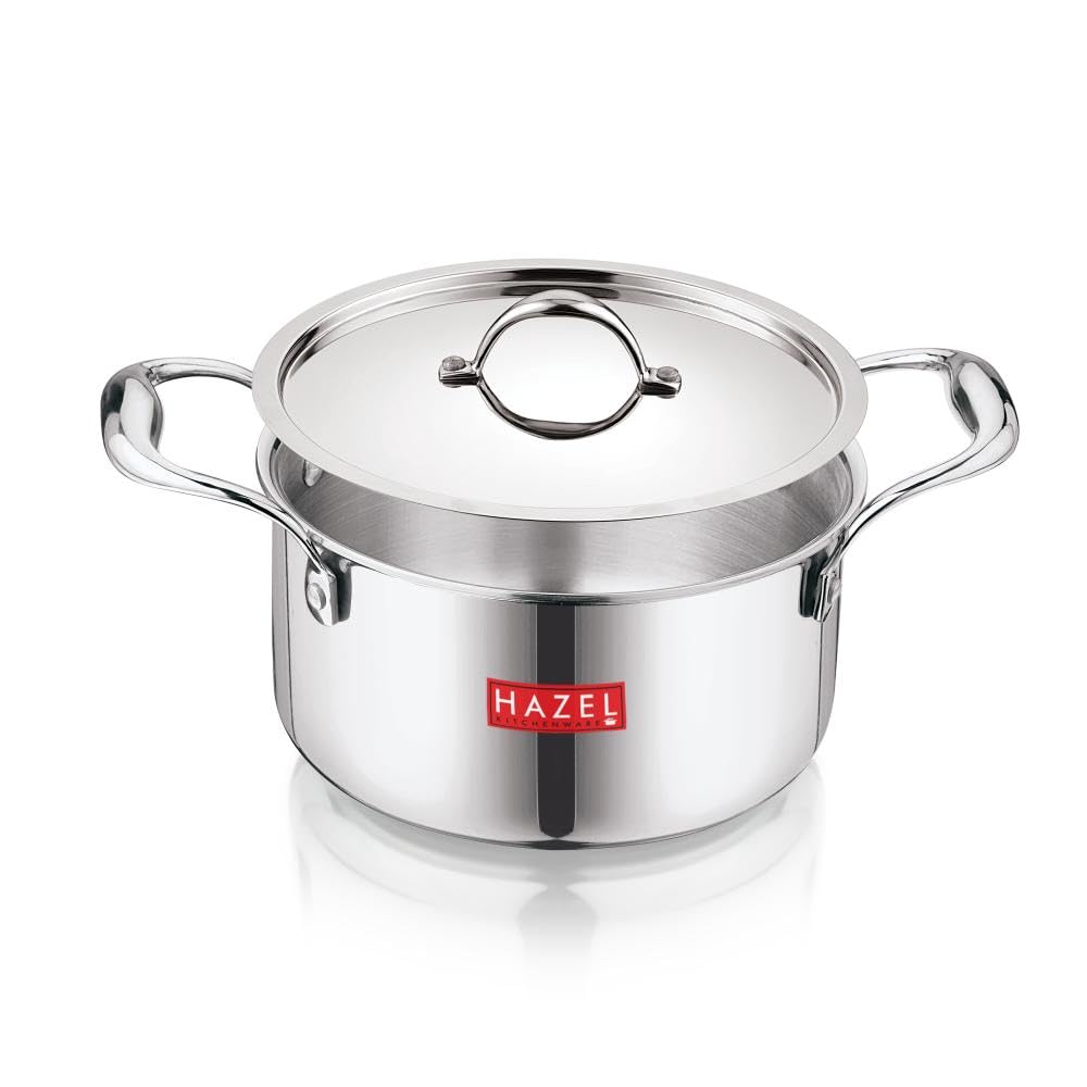HAZEL Triply Stainless Steel Induction Bottom Cook and Serve Casserole With Stainless Steel Lid, 4.2 Litre, 22.5 cm