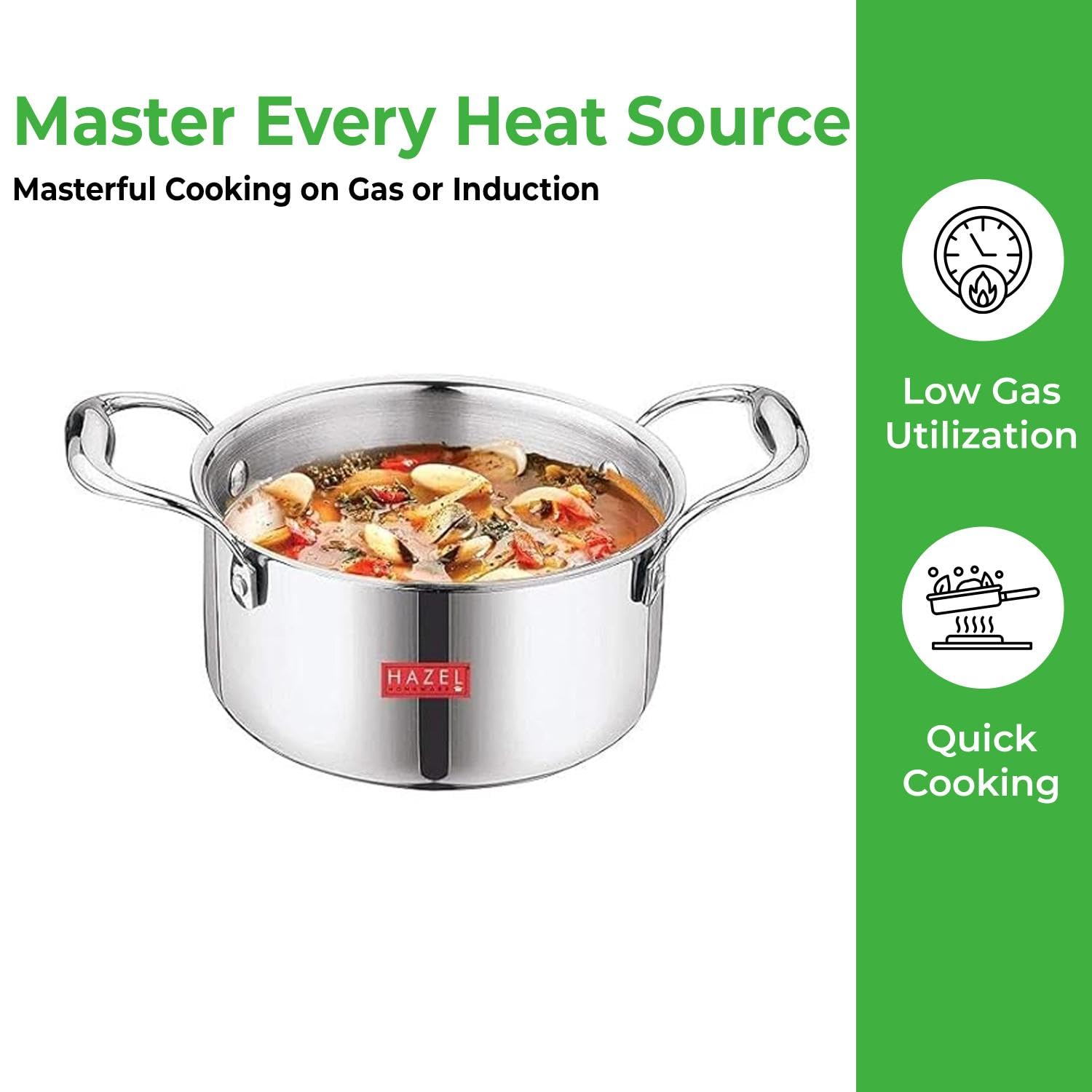 HAZEL Triply Stainless Steel Induction Bottom Cook and Serve Casserole With Stainless Steel Lid, 4.2 Litre, 22.5 cm
