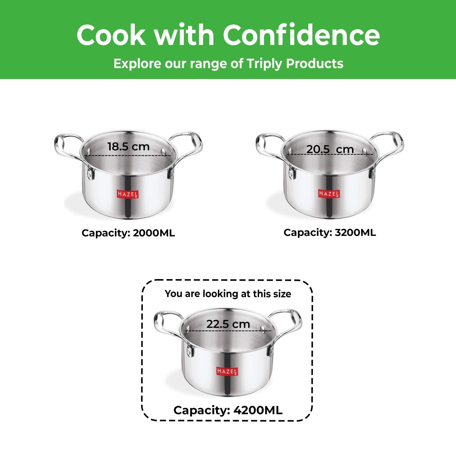 HAZEL Triply Stainless Steel Induction Bottom Cook and Serve Casserole With Stainless Steel Lid, 4.2 Litre, 22.5 cm