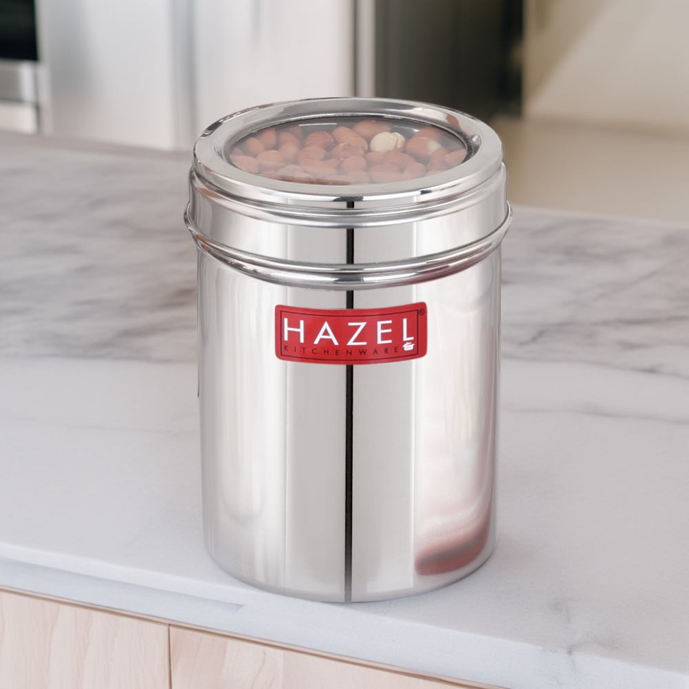 HAZEL Stainless Steel Kitchen Container with Transparent Lid | Top See Through Kitchen Container Set with Matt Finish | Multipurpose Container for Kitchen Storage, 700 ML