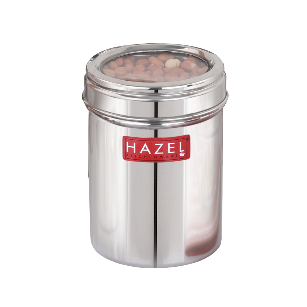 HAZEL Stainless Steel Kitchen Container with Transparent Lid | Top See Through Kitchen Container Set with Matt Finish | Multipurpose Container for Kitchen Storage, 700 ML