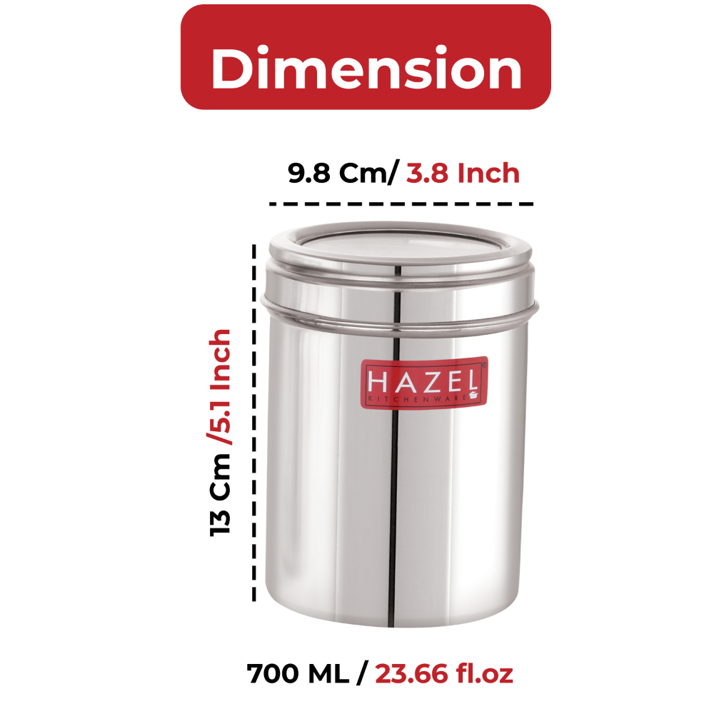 HAZEL Stainless Steel Kitchen Container with Transparent Lid | Top See Through Kitchen Container Set with Matt Finish | Multipurpose Container for Kitchen Storage, 700 ML