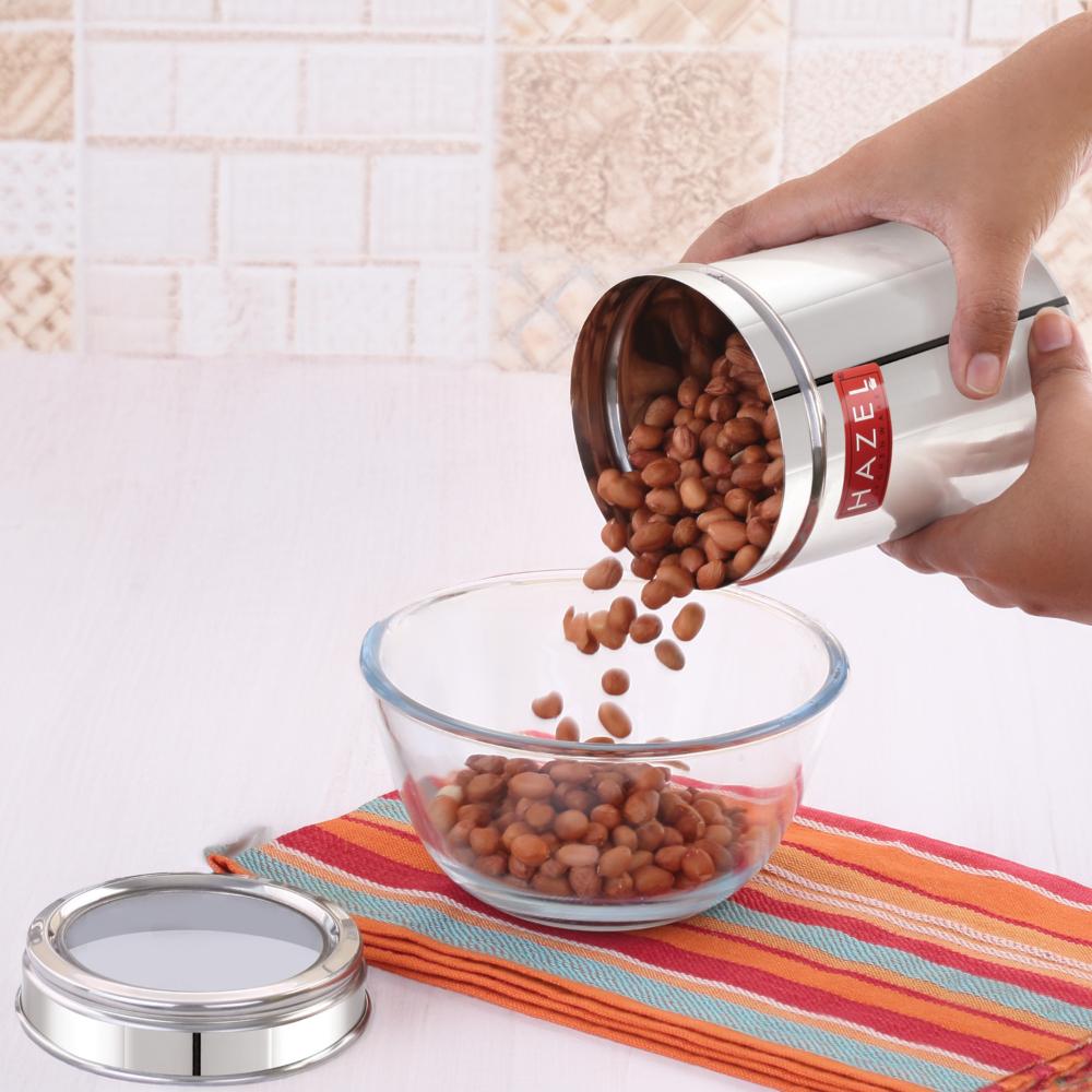 HAZEL Stainless Steel Kitchen Container with Transparent Lid | Top See Through Kitchen Container Set with Matt Finish | Multipurpose Container for Kitchen Storage, 700 ML