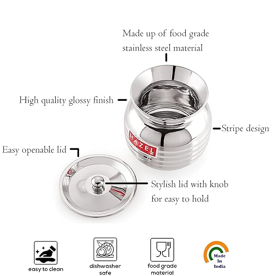 HAZEL Stainless Steel Lota with Lid | Lota for Lassi, Milk, Juice,