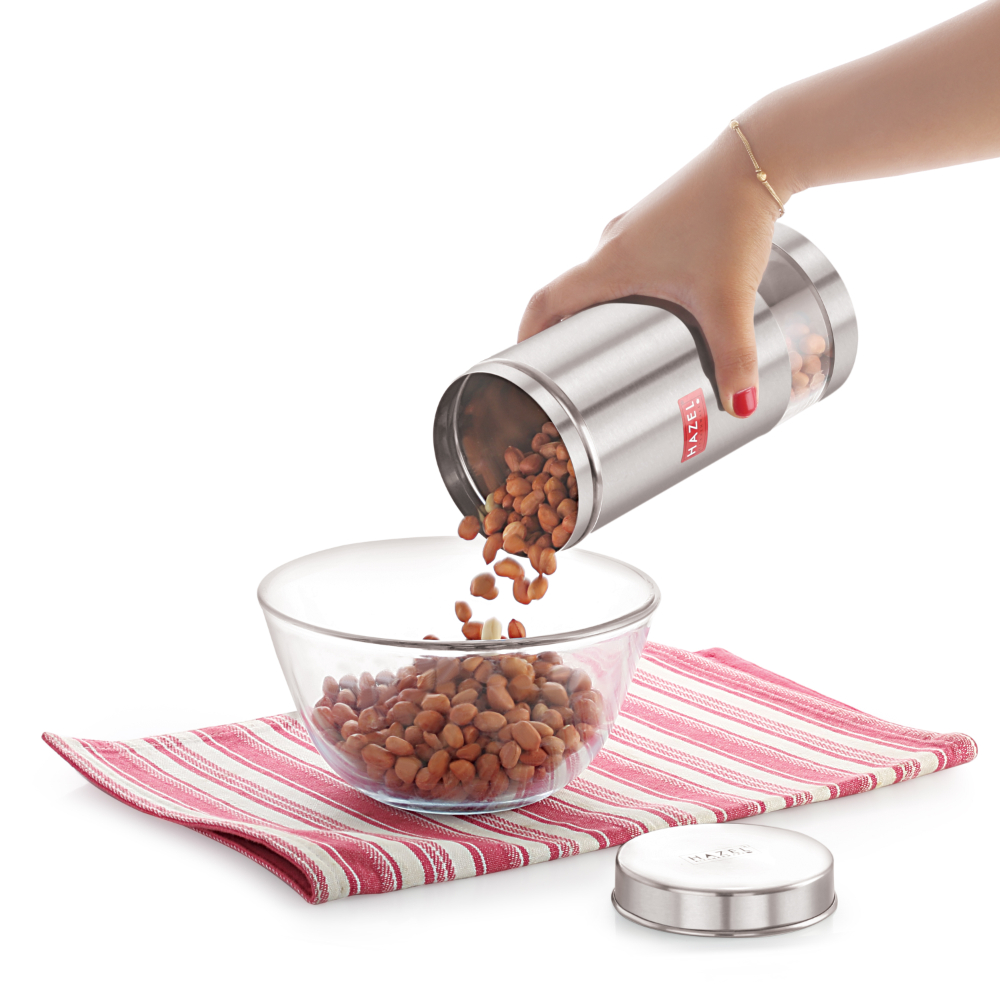 HAZEL Stainless Steel Silver Container | 1 LTR | Transparent See Through