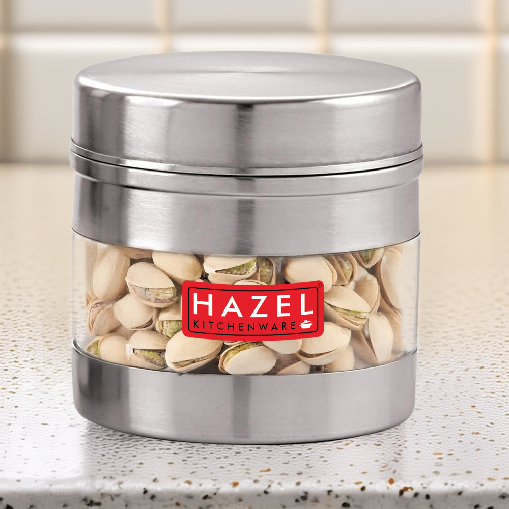 HAZEL Stainless Steel Transparent Wide Mouth See-Through Container, 1 PC, 500 ML