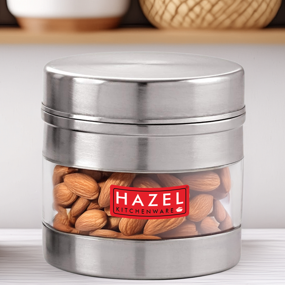 HAZEL Stainless Steel Transparent Wide Mouth See-Through Container, 1 PC, 500 ML