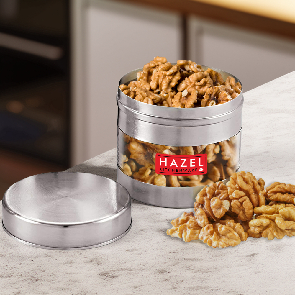 HAZEL Stainless Steel Transparent Wide Mouth See-Through Container, 1 PC, 500 ML