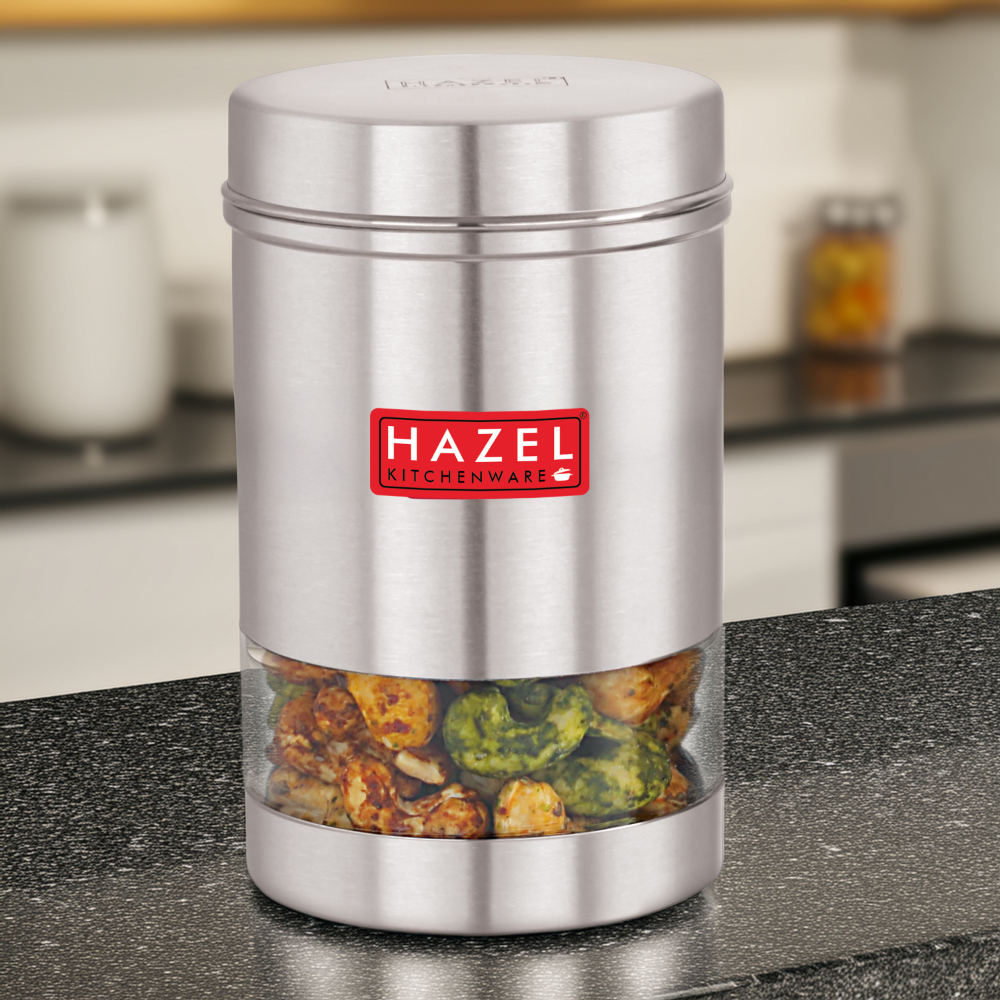 HAZEL Stainless Steel Kitchen Container | Transparent Kitchen Container Set with Matt Finish | Multipurpose Container for Kitchen Storage | 1 Pc, 1700 ml